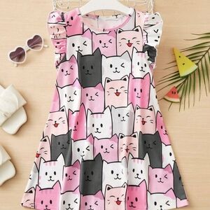 New Girls Boutique Cute Cat Print Casual Skater Dress